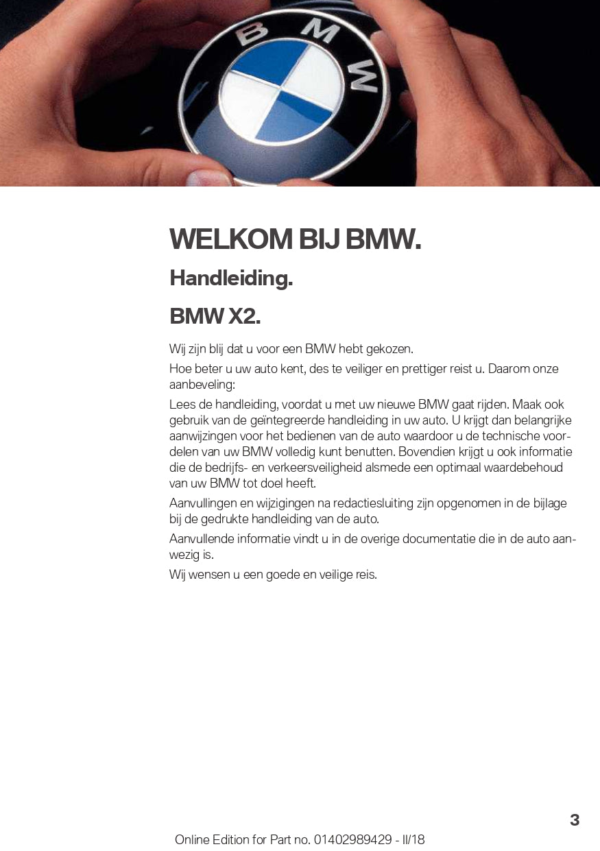 2018 BMW X2 Bedienungsanleitung | Niederländisch