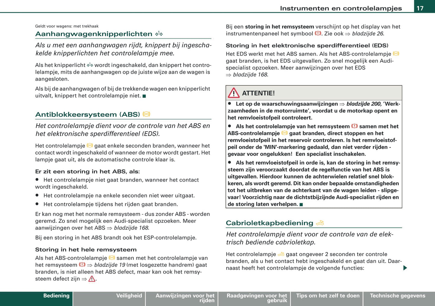 2007-2008 Audi A4 Cabriolet Owner's Manual | Dutch