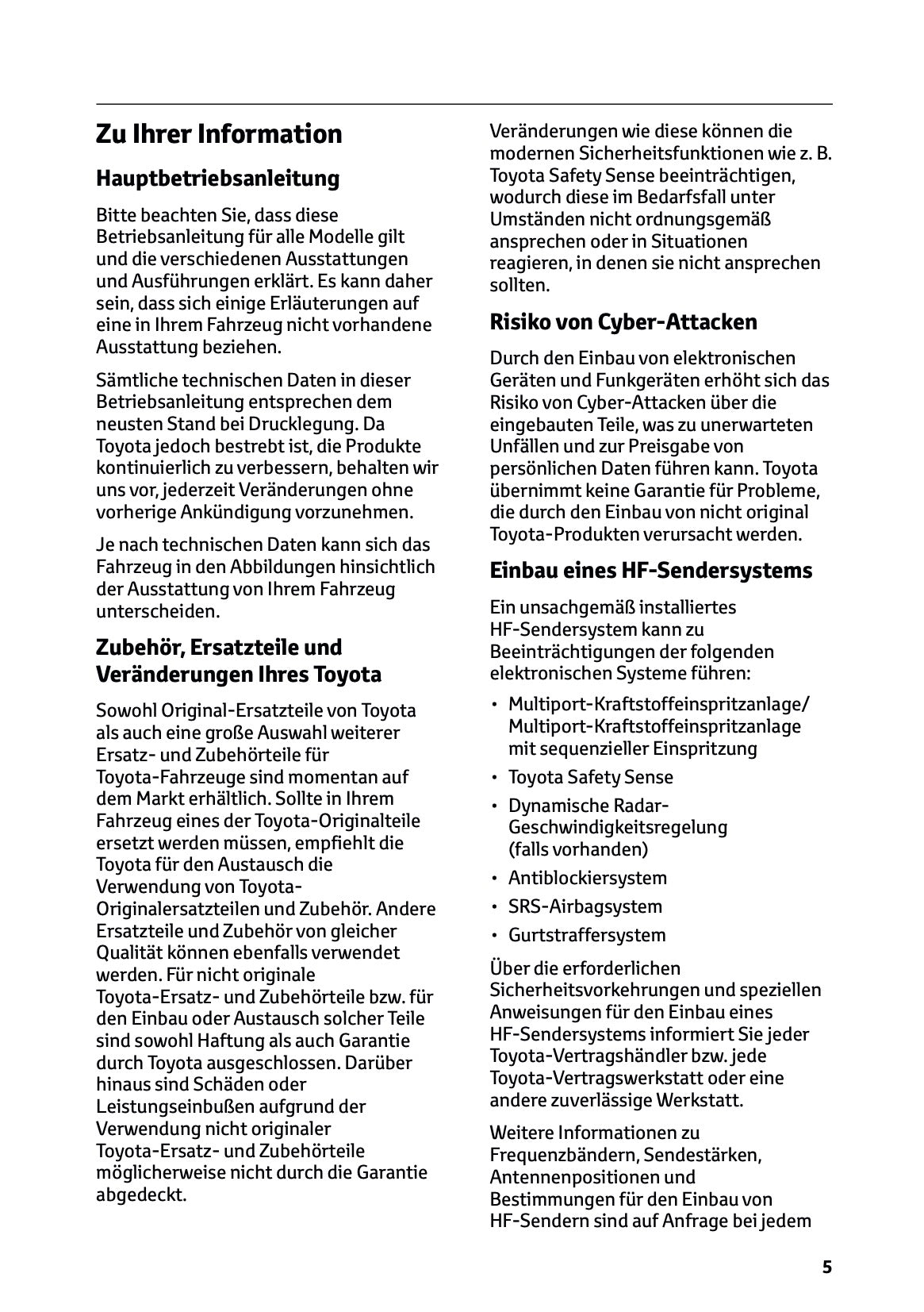 2025 Toyota GR Yaris Bedienungsanleitung | Deutsch