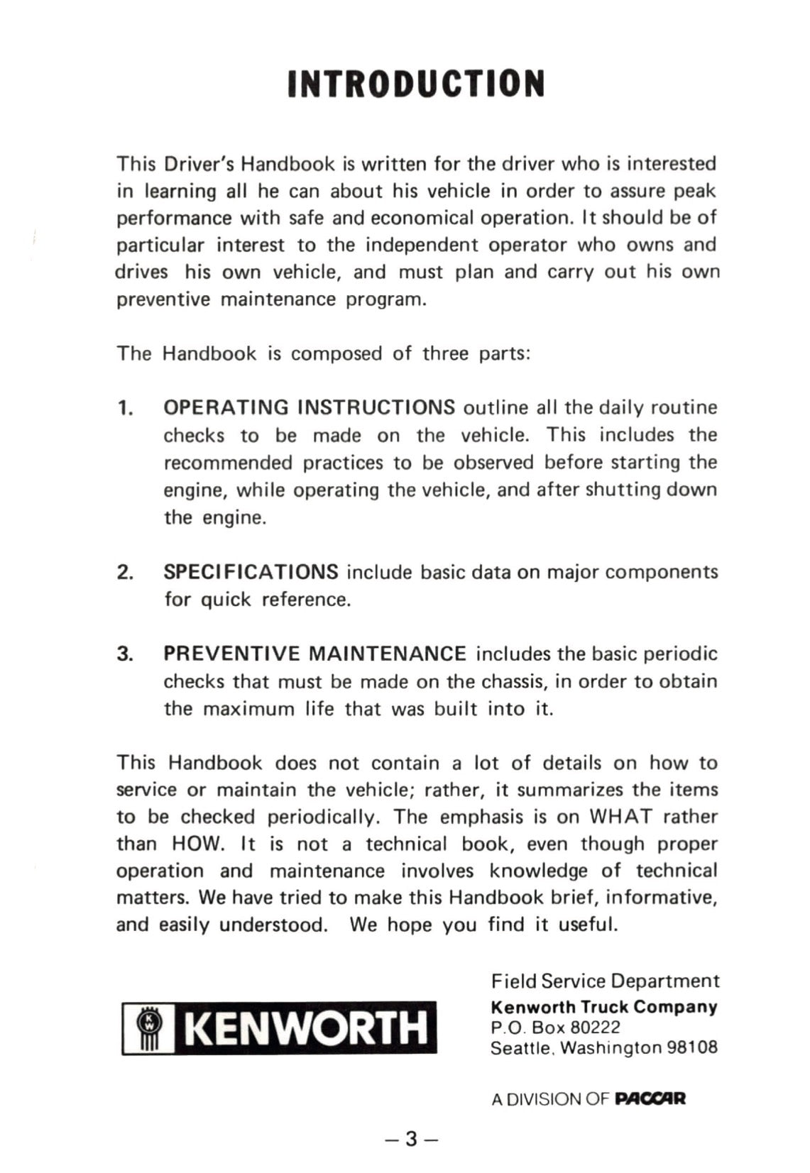 1976 Kenworth Owner's Manual | English