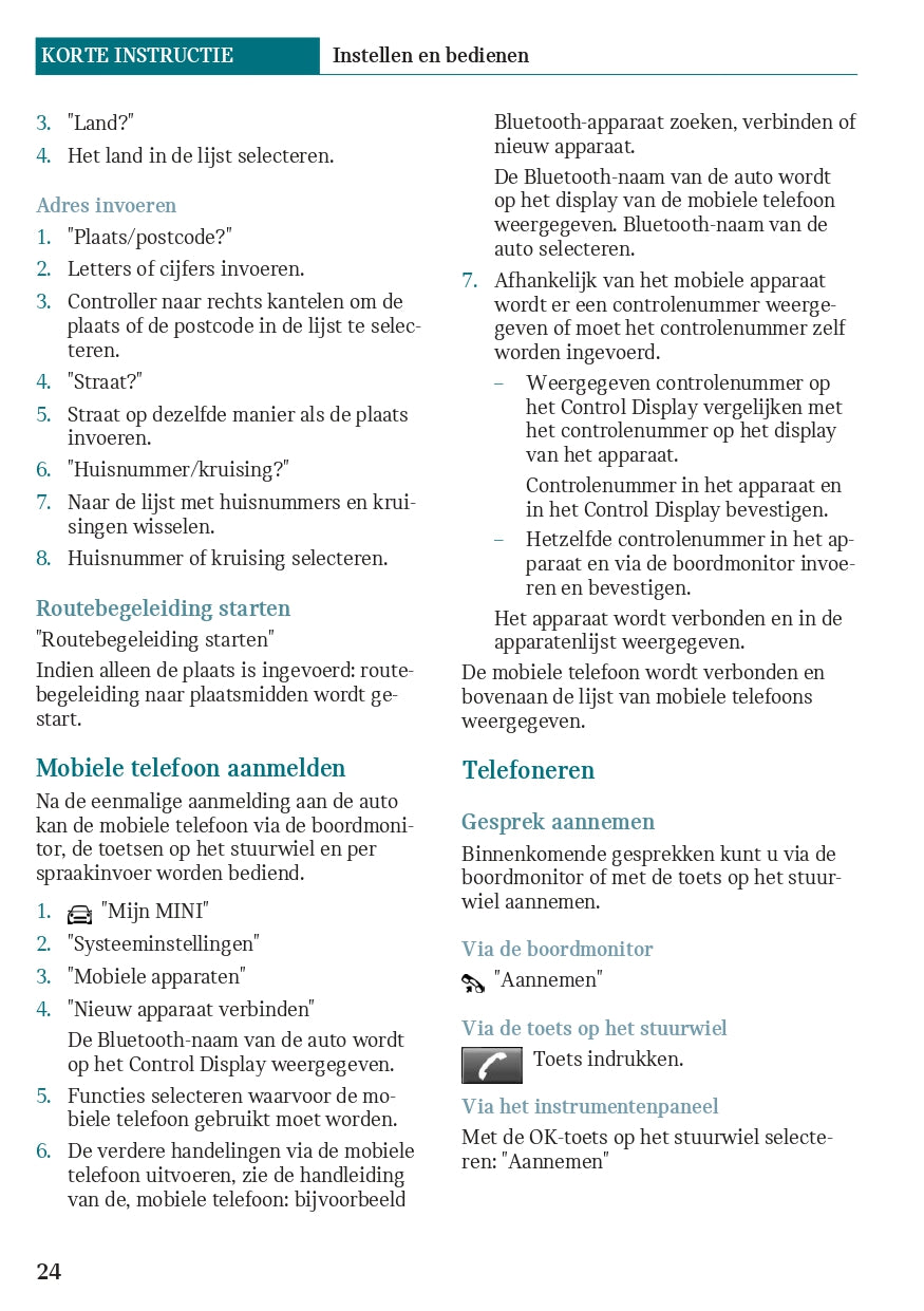 2020 Mini Countryman Plug-in-Hybrid Owner's Manual | Dutch