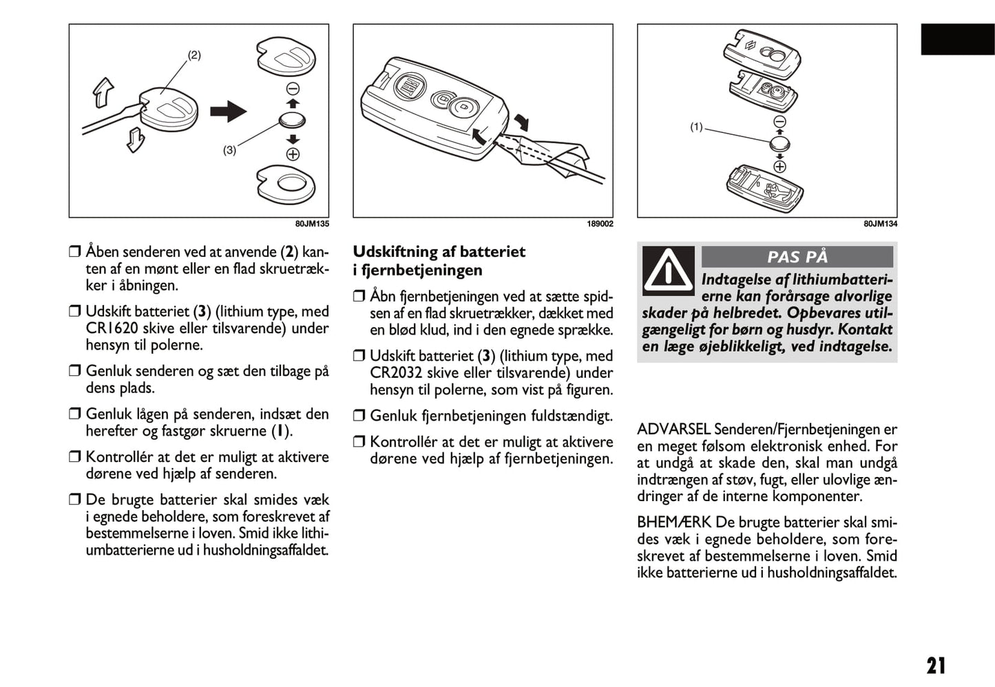 2011-2012 Fiat Sedici Bedienungsanleitung | Dansk