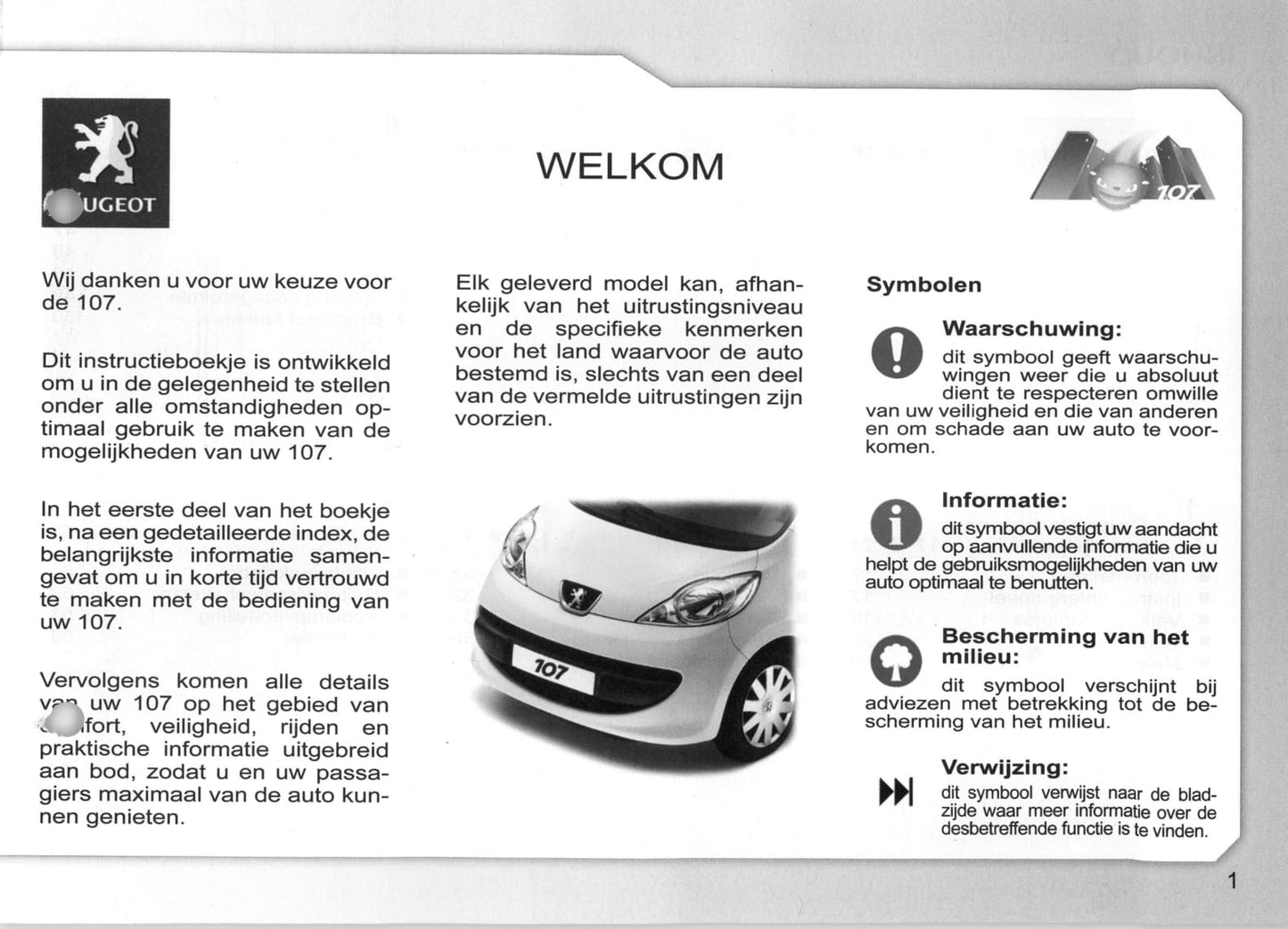 2007-2008 Peugeot 107 Owner's Manual | Dutch