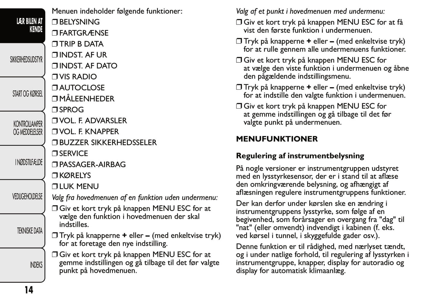 2007-2014 Fiat 500 Bedienungsanleitung | Dansk