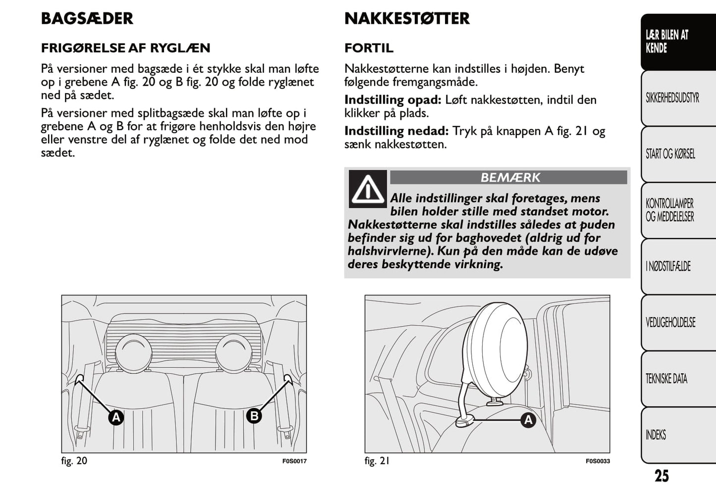 2007-2014 Fiat 500 Bedienungsanleitung | Dansk