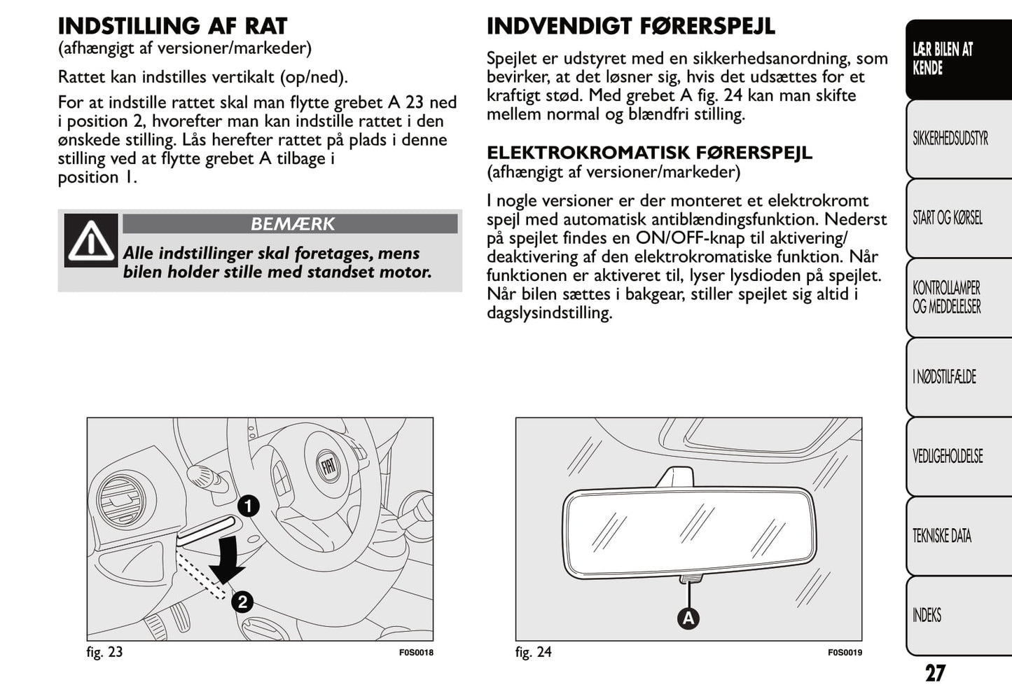 2007-2014 Fiat 500 Bedienungsanleitung | Dansk