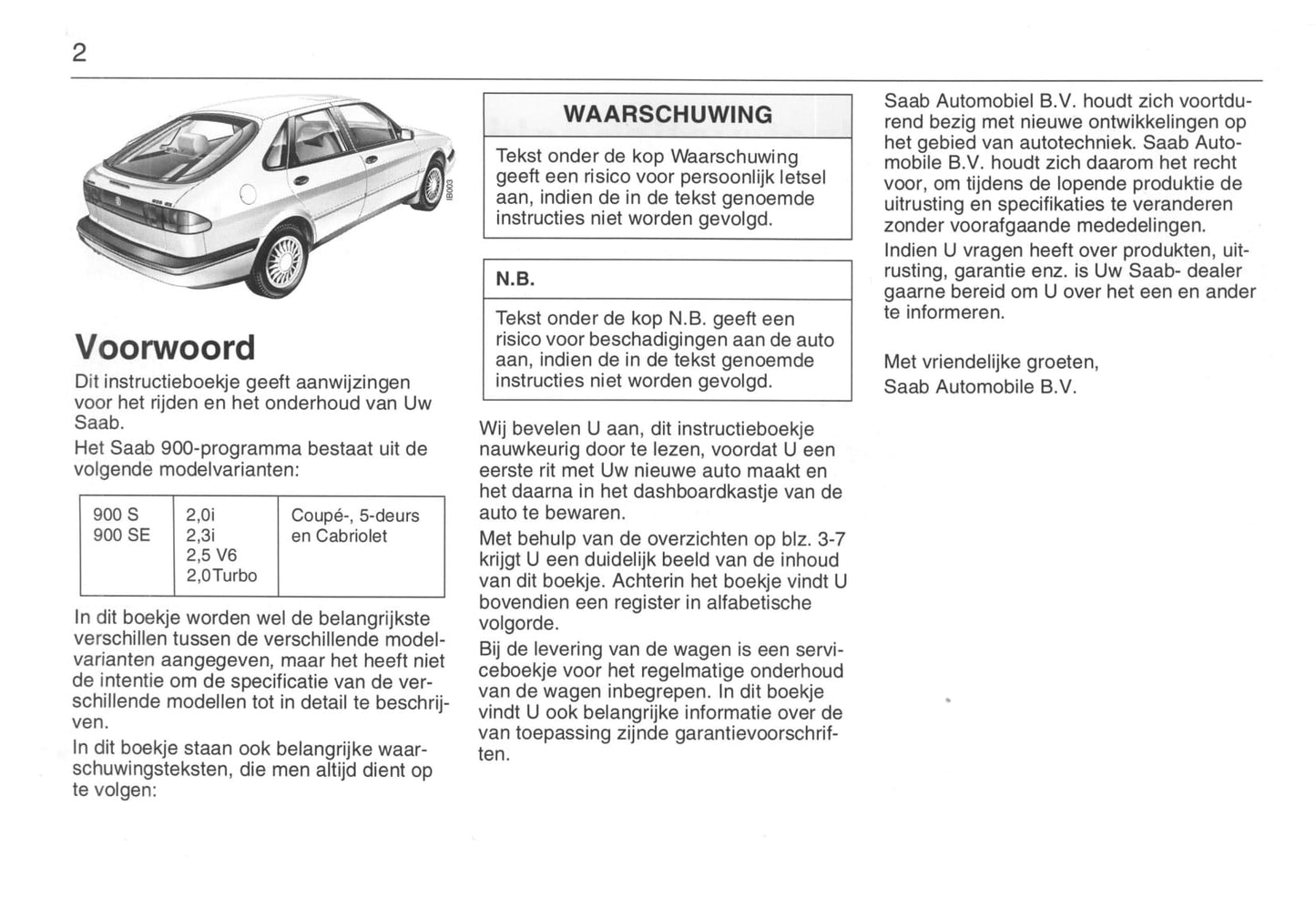 1993-1998 Saab 900 Bedienungsanleitung | Niederländisch