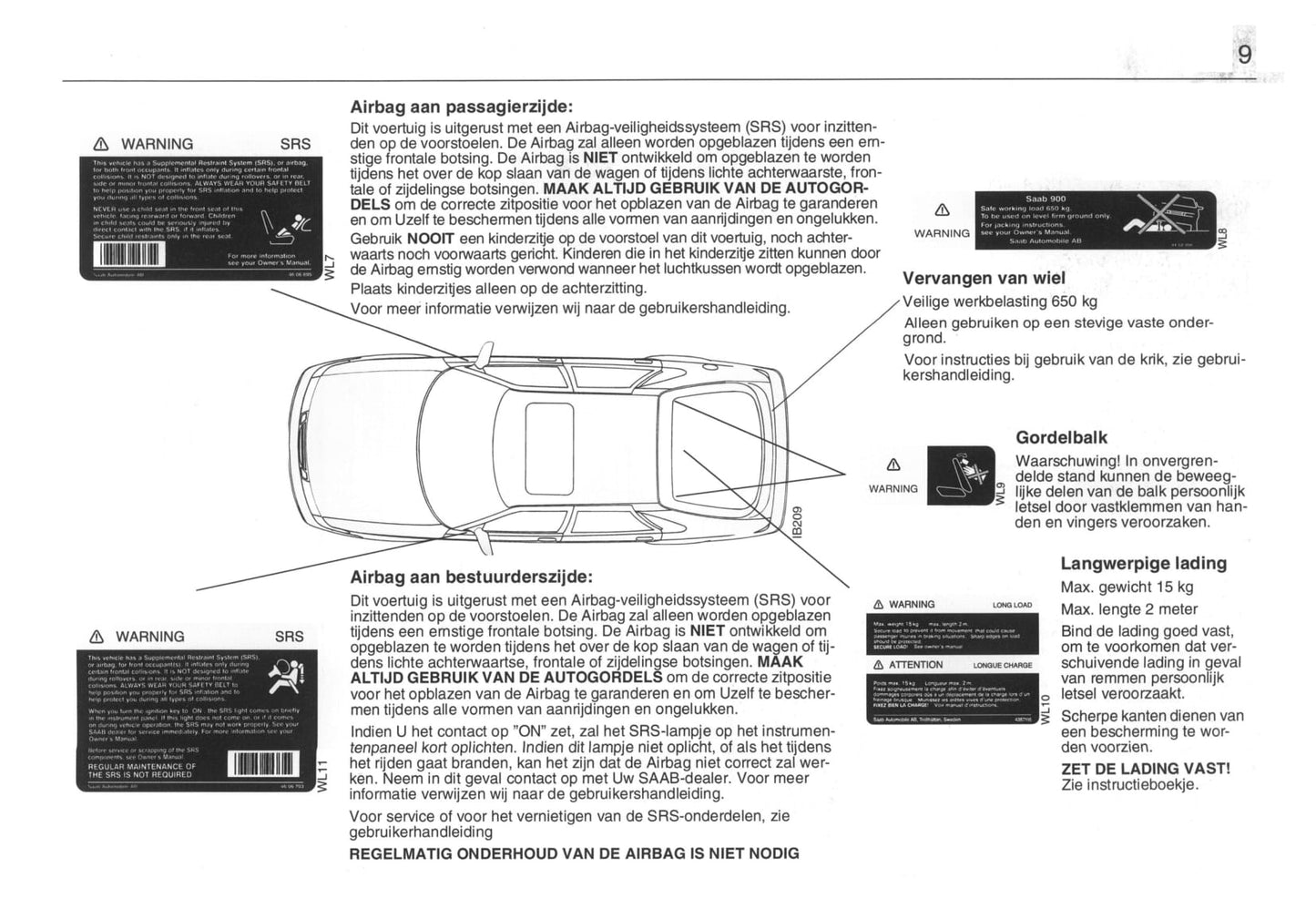 1993-1998 Saab 900 Bedienungsanleitung | Niederländisch