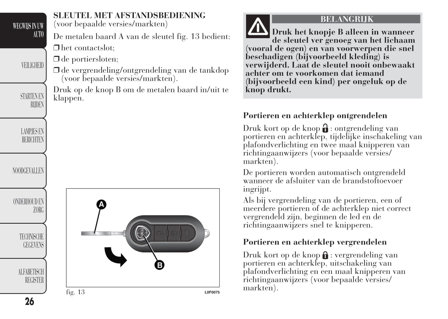 2011-2015 Lancia Ypsilon Owner's Manual | Dutch