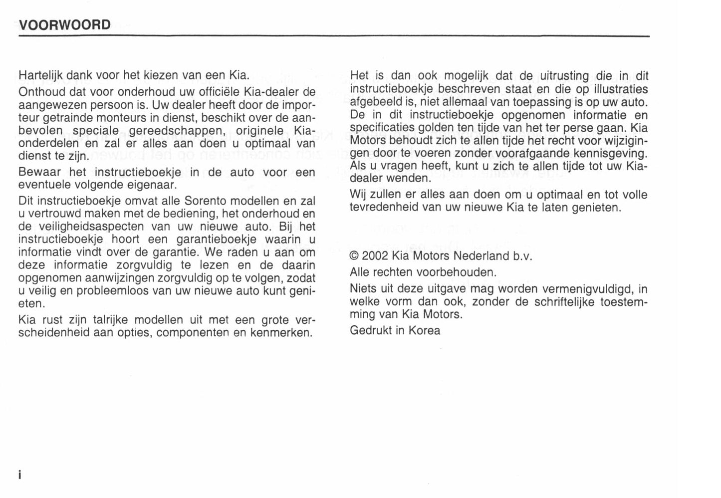 2002-2003 Kia Carens Bedienungsanleitung | Niederländisch