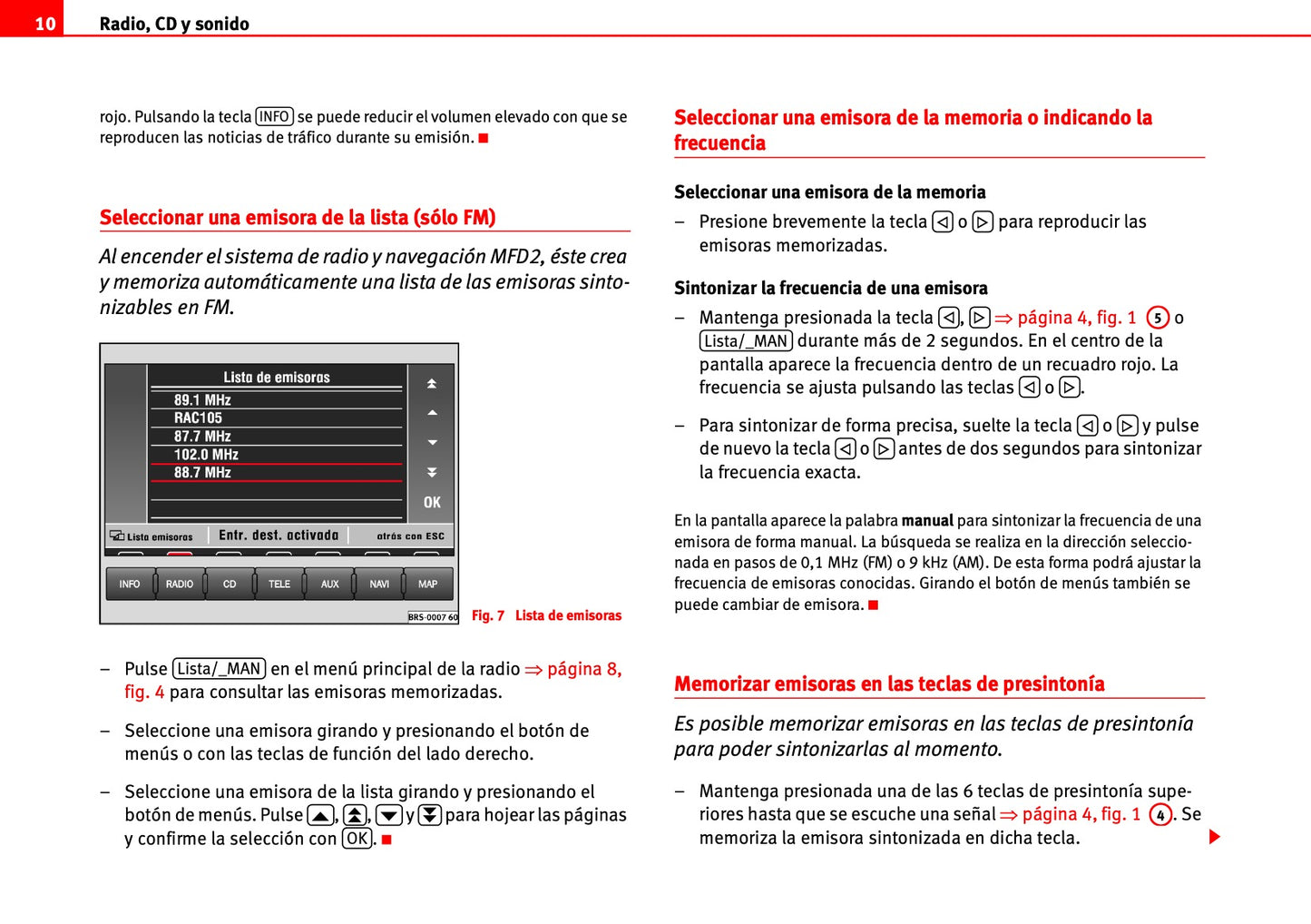 Seat Radio-Navegación MFD2 Manual de Instrucciones 2000 - 2010