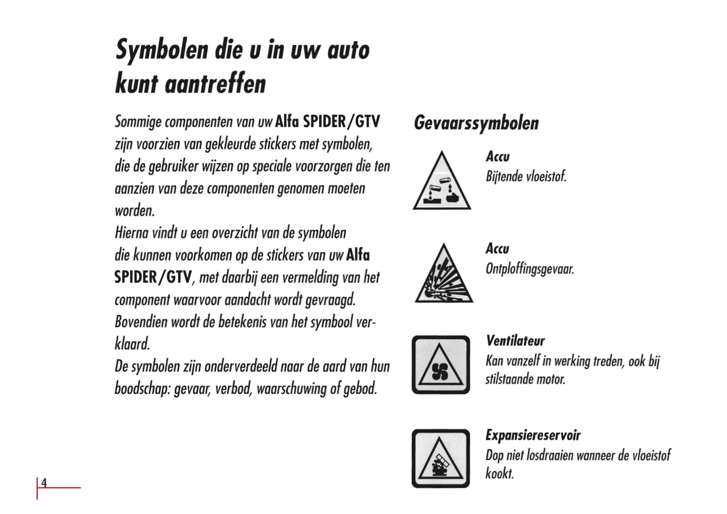 1996-2003 Alfa Romeo Spider/GTV Bedienungsanleitung | Niederländisch