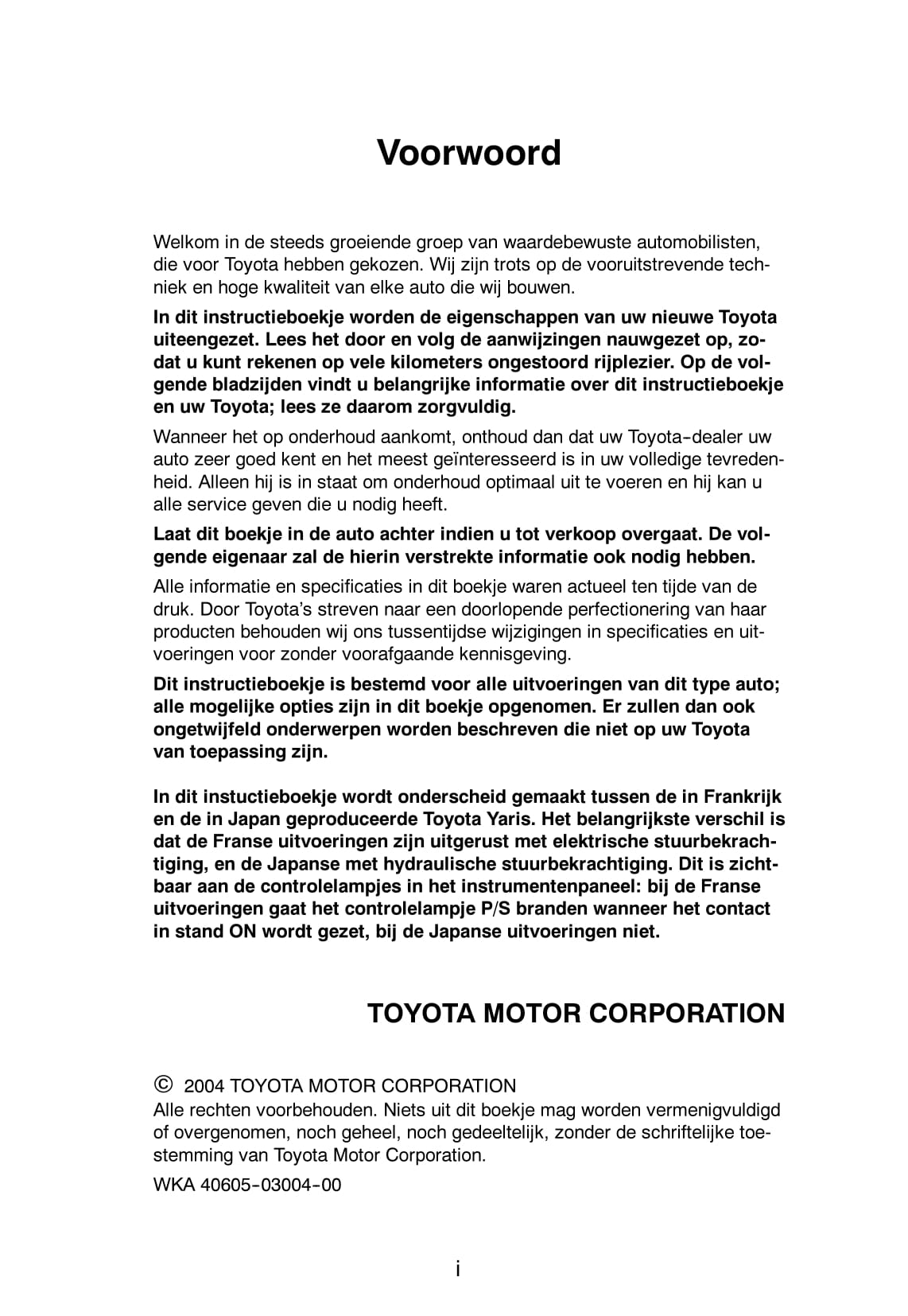 2004-2005 Toyota Yaris Bedienungsanleitung | Niederländisch