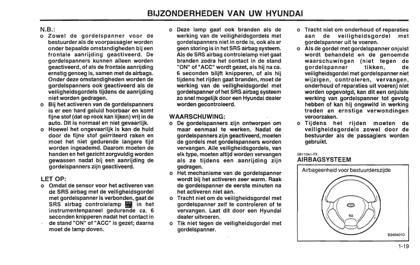 2001-2002 Hyundai Santa Fe Owner's Manual | Dutch