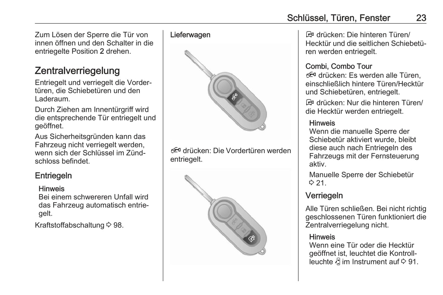 2017-2018 Opel Combo Owner's Manual | German