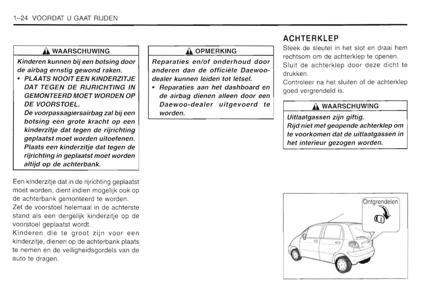 2001-2005 Daewoo Matiz Bedienungsanleitung | Niederländisch