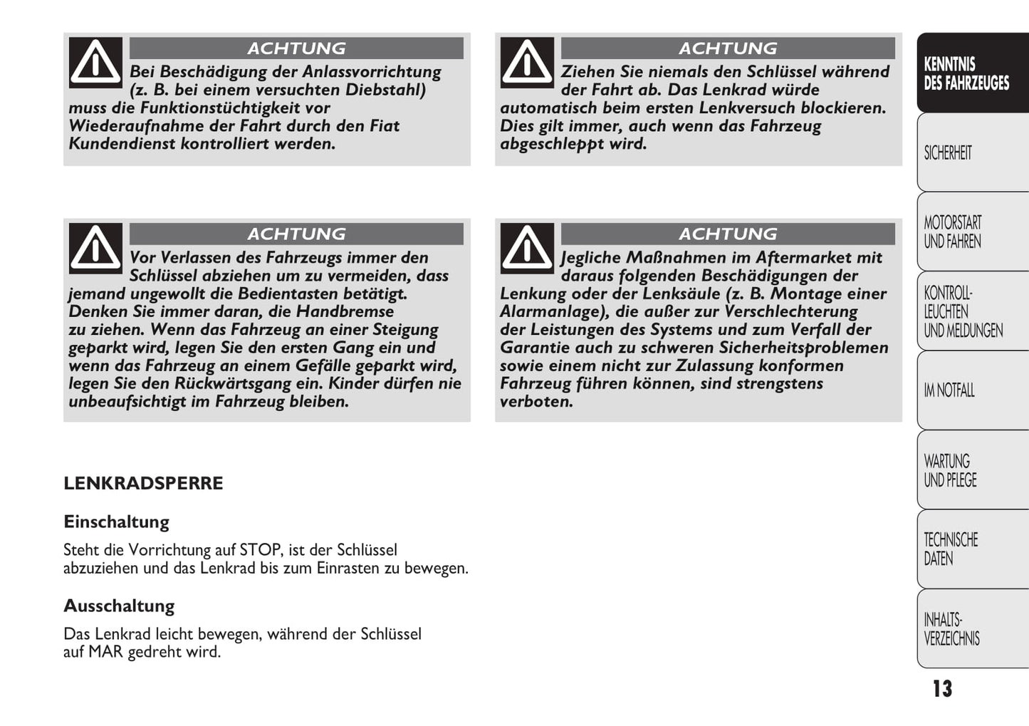 2013-2014 Fiat Ducato Euro 4 Bedienungsanleitung | Deutsch