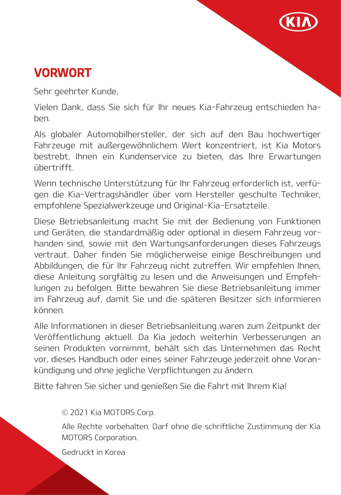 2021-2022 Kia Rio Bedienungsanleitung | Deutsch