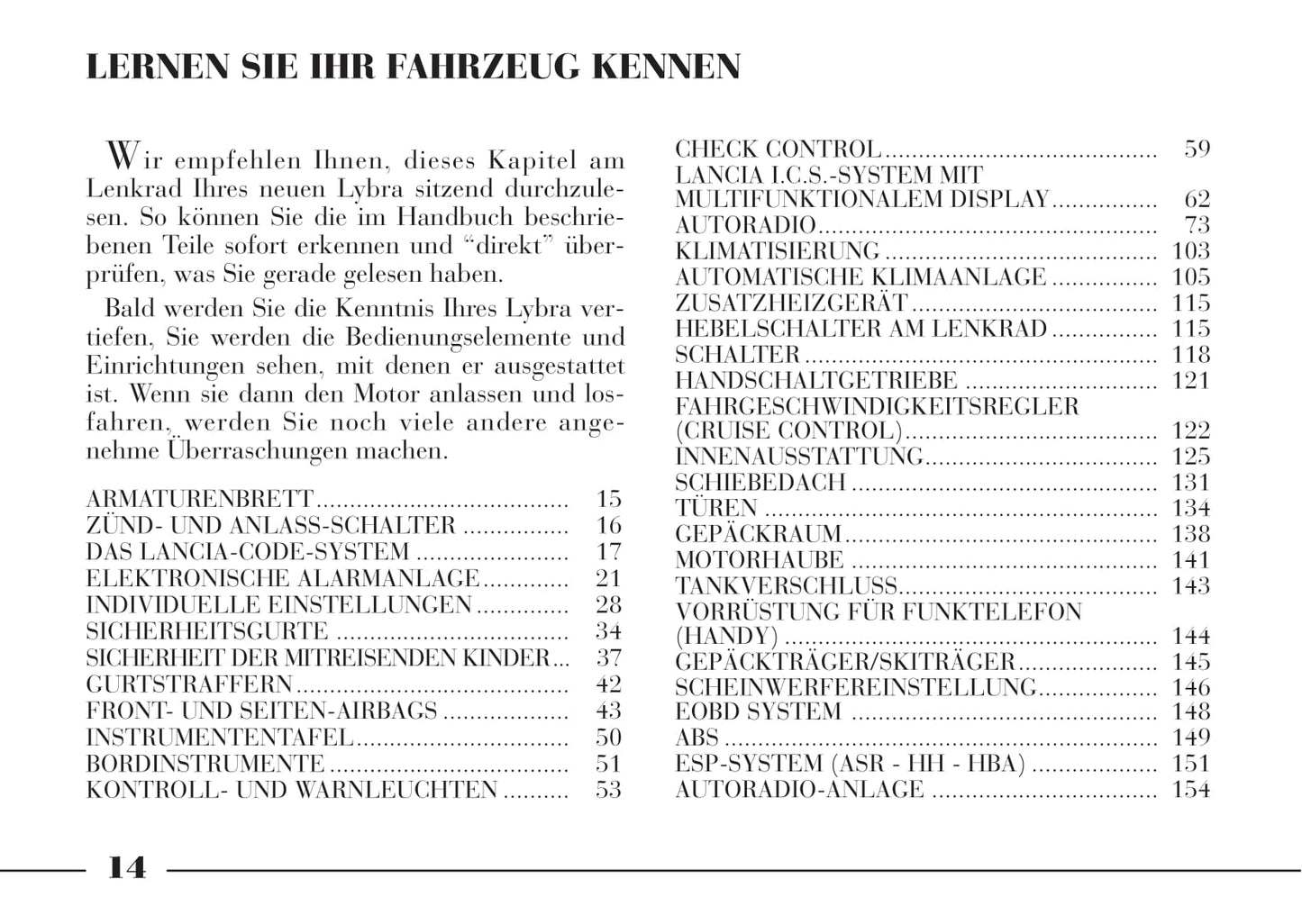 2001-2005 Lancia Lybra Bedienungsanleitung | Deutsch