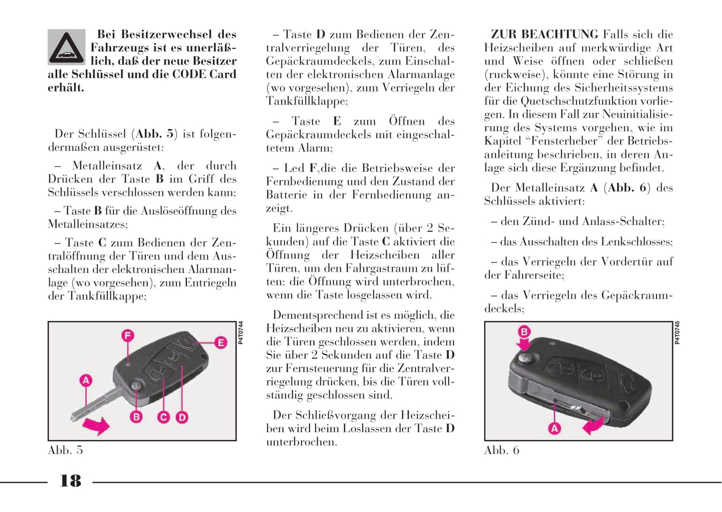 2001-2005 Lancia Lybra Bedienungsanleitung | Deutsch
