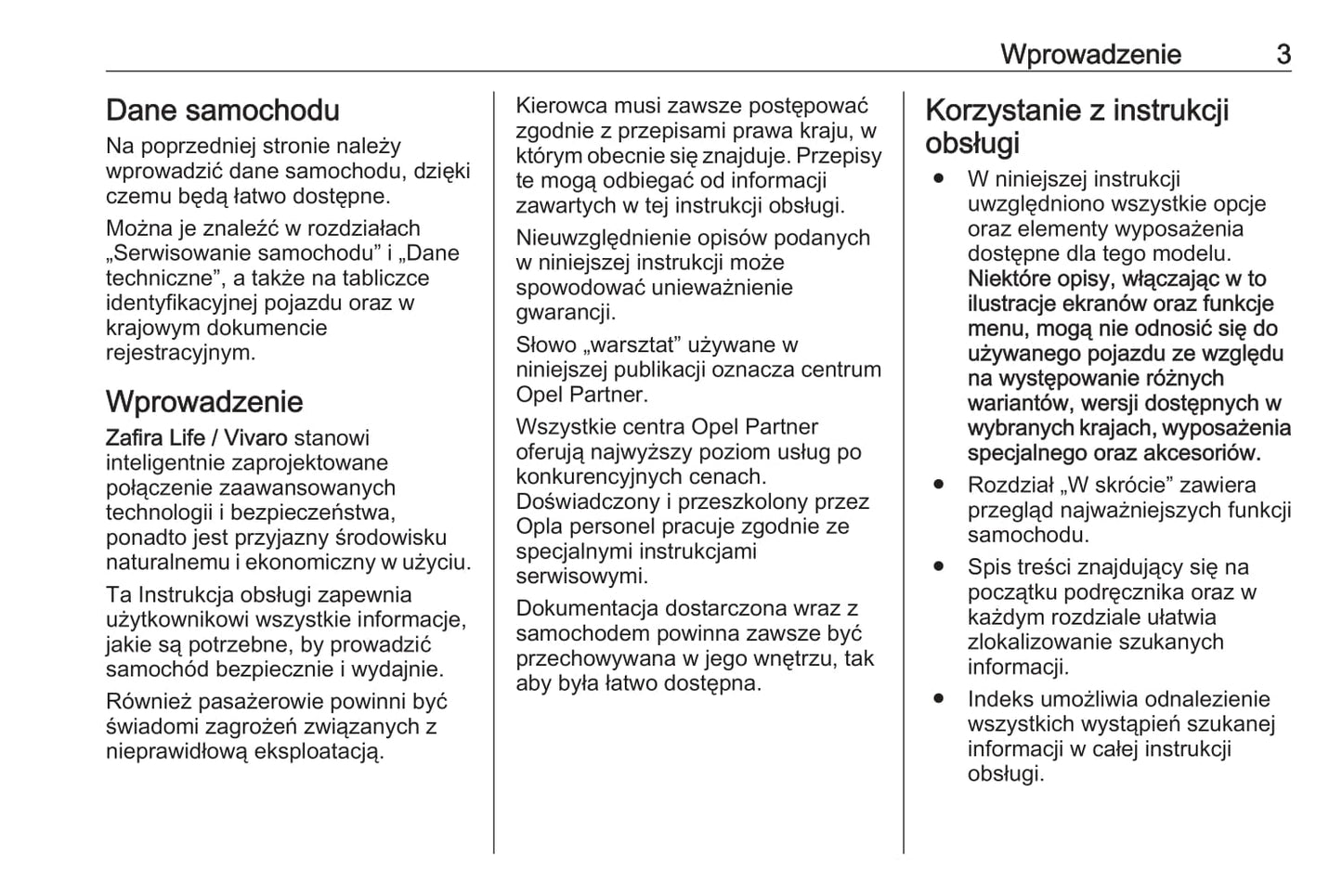 2020-2021 Opel Zafira Life Owner's Manual | Polish