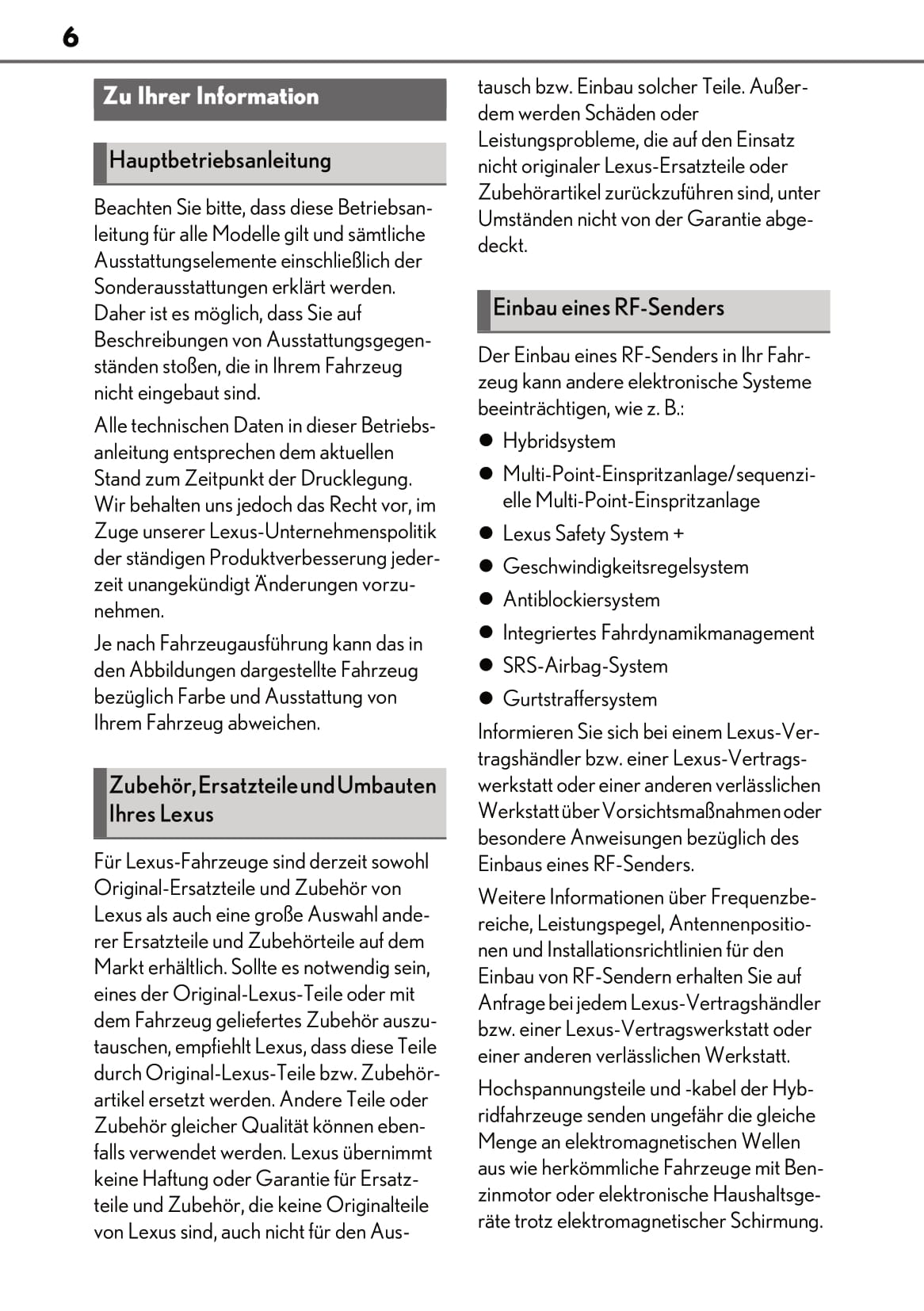 2019-2020 Lexus RX 450h/RX 450hL Owner's Manual | German