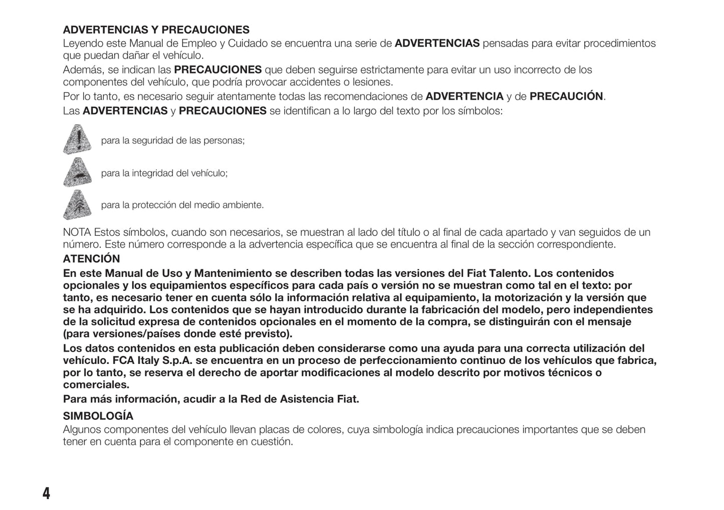 2019-2020 Fiat Talento Owner's Manual | Spanish