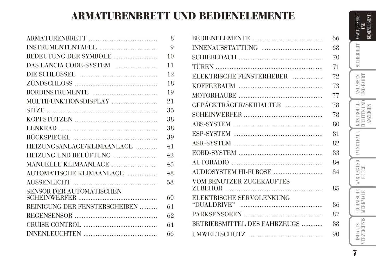 2006-2011 Lancia Ypsilon Bedienungsanleitung | Deutsch