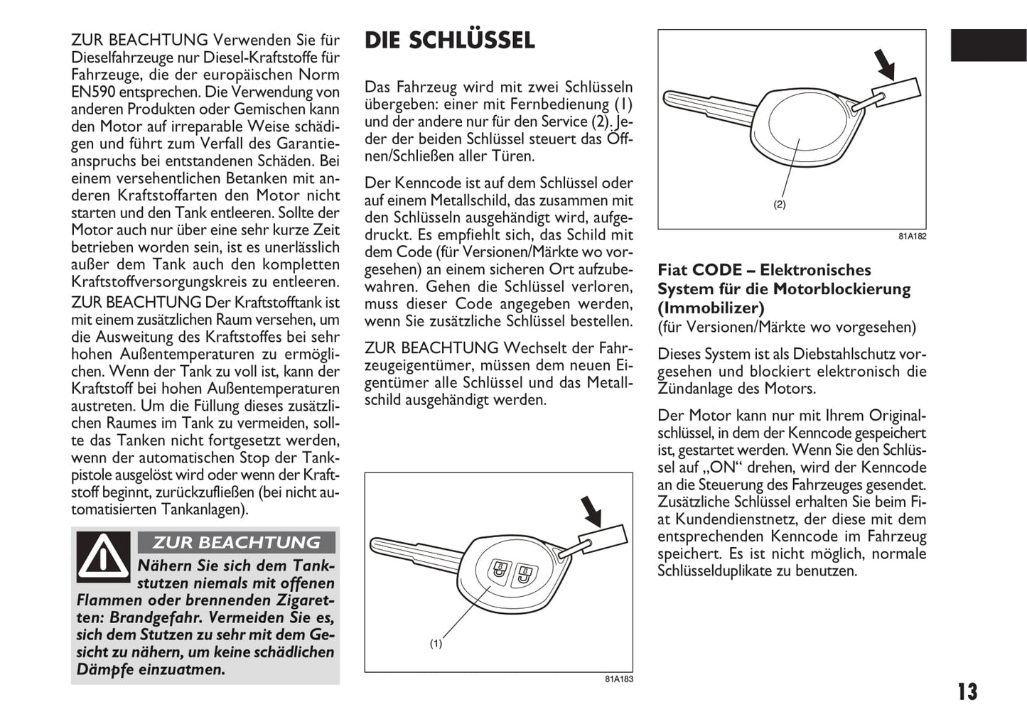 2013-2014 Fiat Sedici Bedienungsanleitung | Deutsch