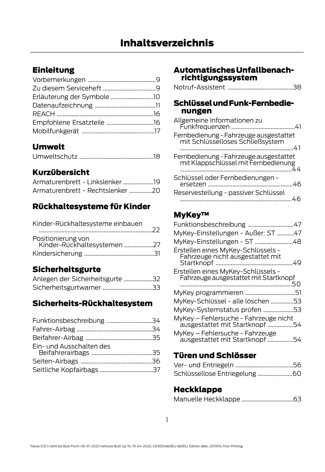 2020 Ford Fiesta Owner's Manual | German