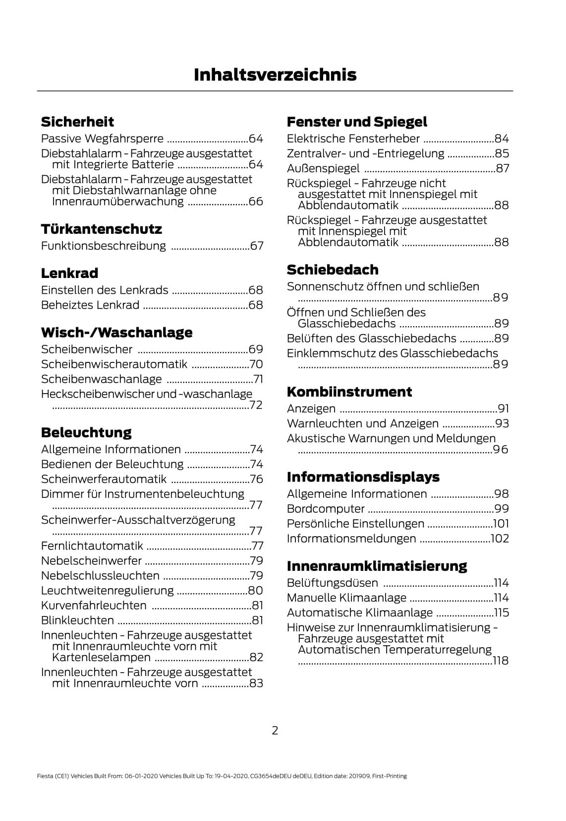 2020 Ford Fiesta Owner's Manual | German