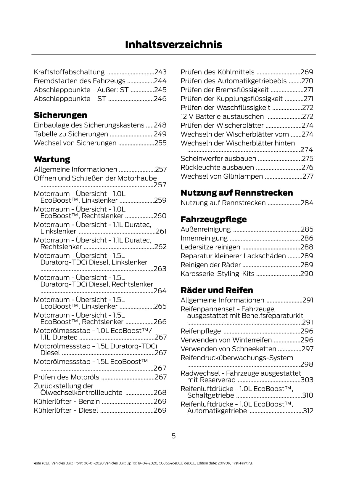 2020 Ford Fiesta Owner's Manual | German