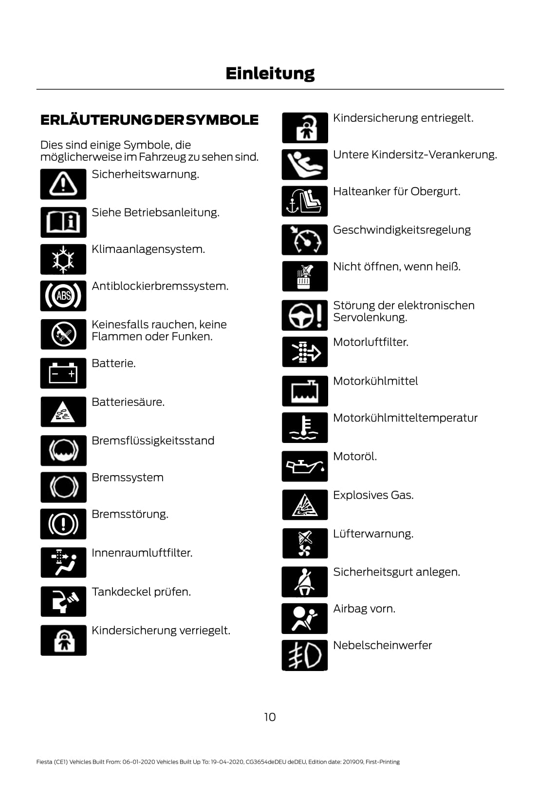 2020 Ford Fiesta Owner's Manual | German