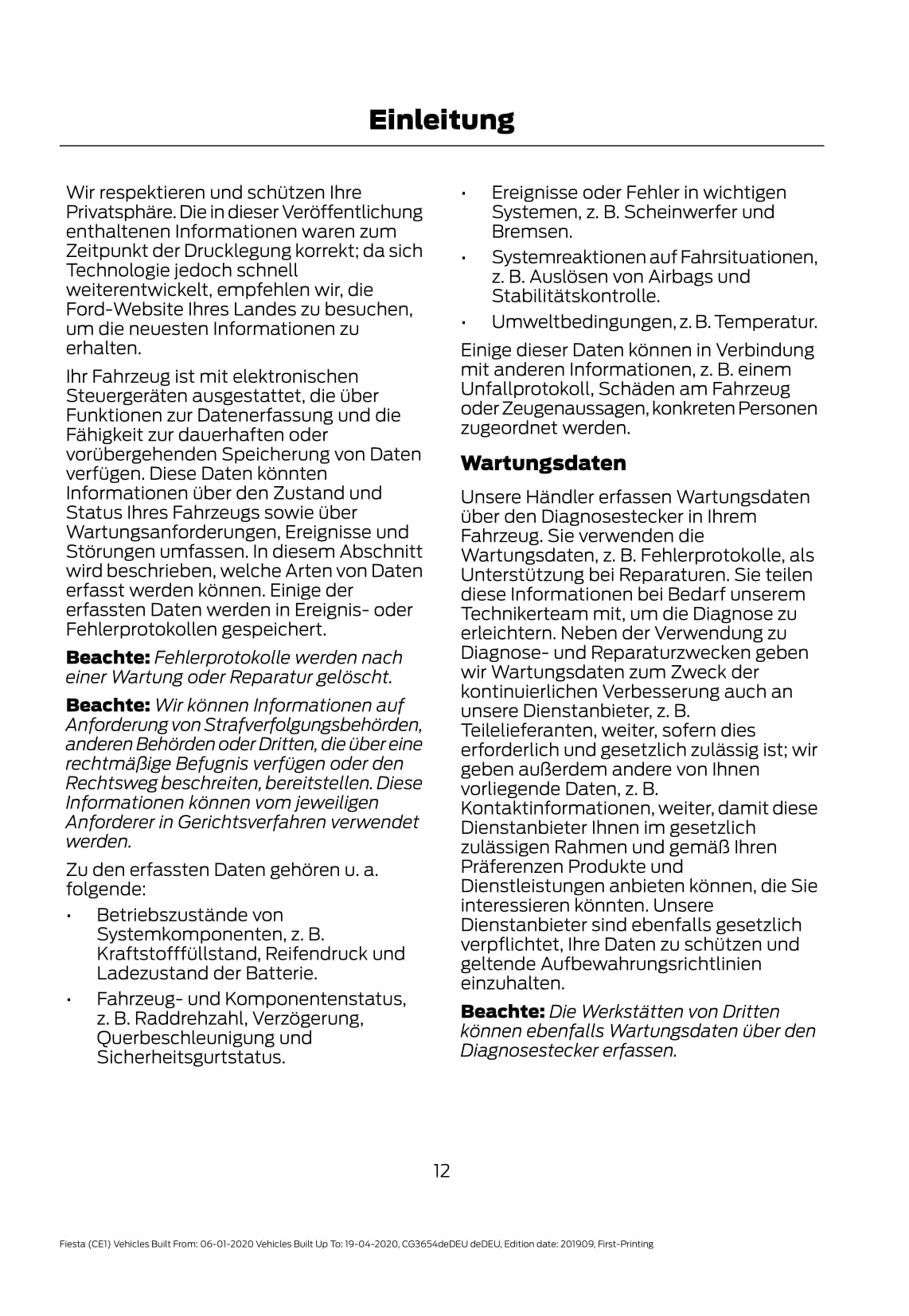 2020 Ford Fiesta Owner's Manual | German