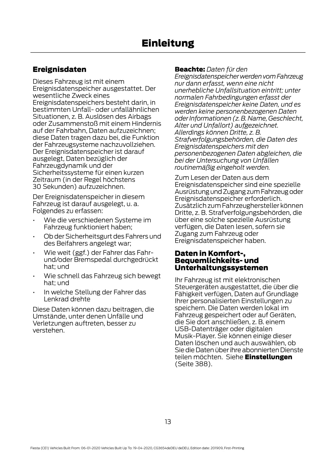 2020 Ford Fiesta Owner's Manual | German