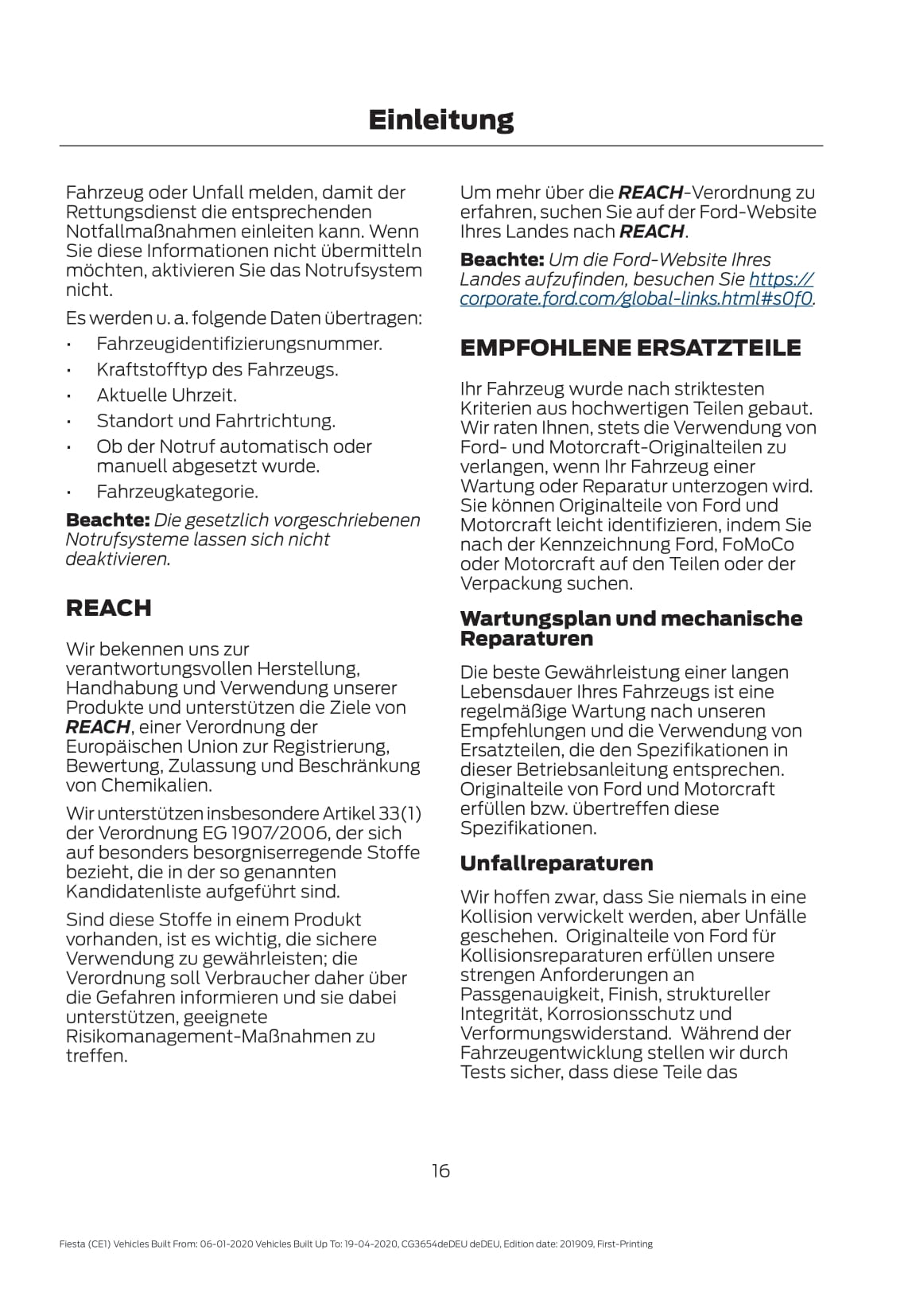2020 Ford Fiesta Owner's Manual | German