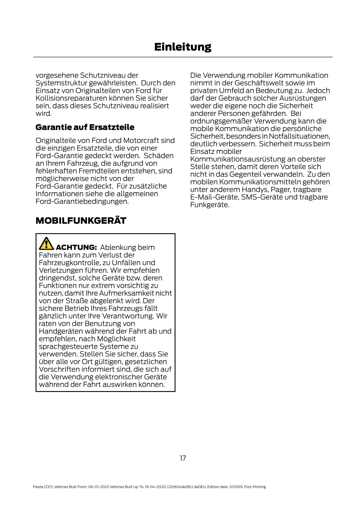 2020 Ford Fiesta Owner's Manual | German