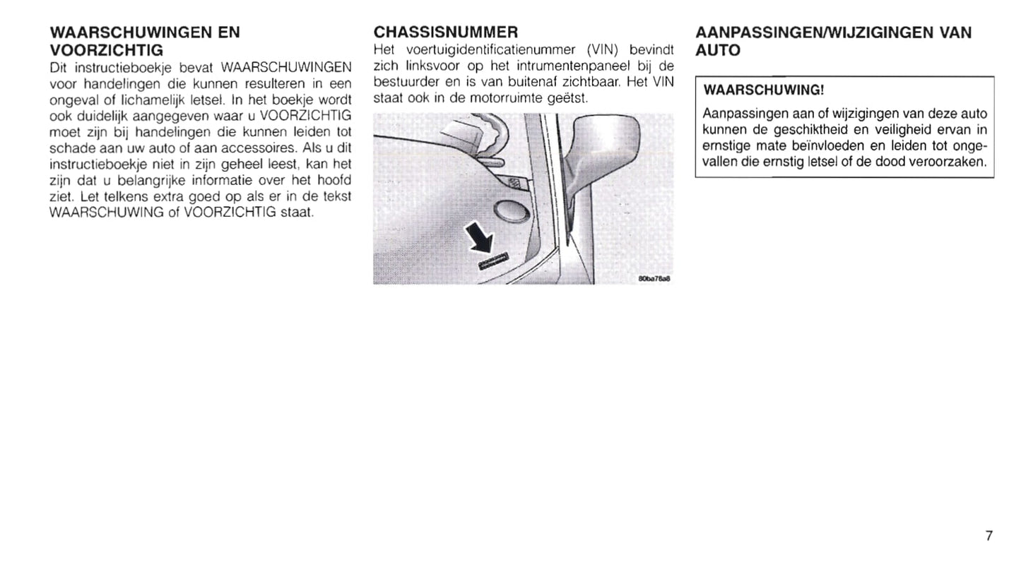 2000-2006 Chrysler PT Cruiser Owner's Manual | Dutch