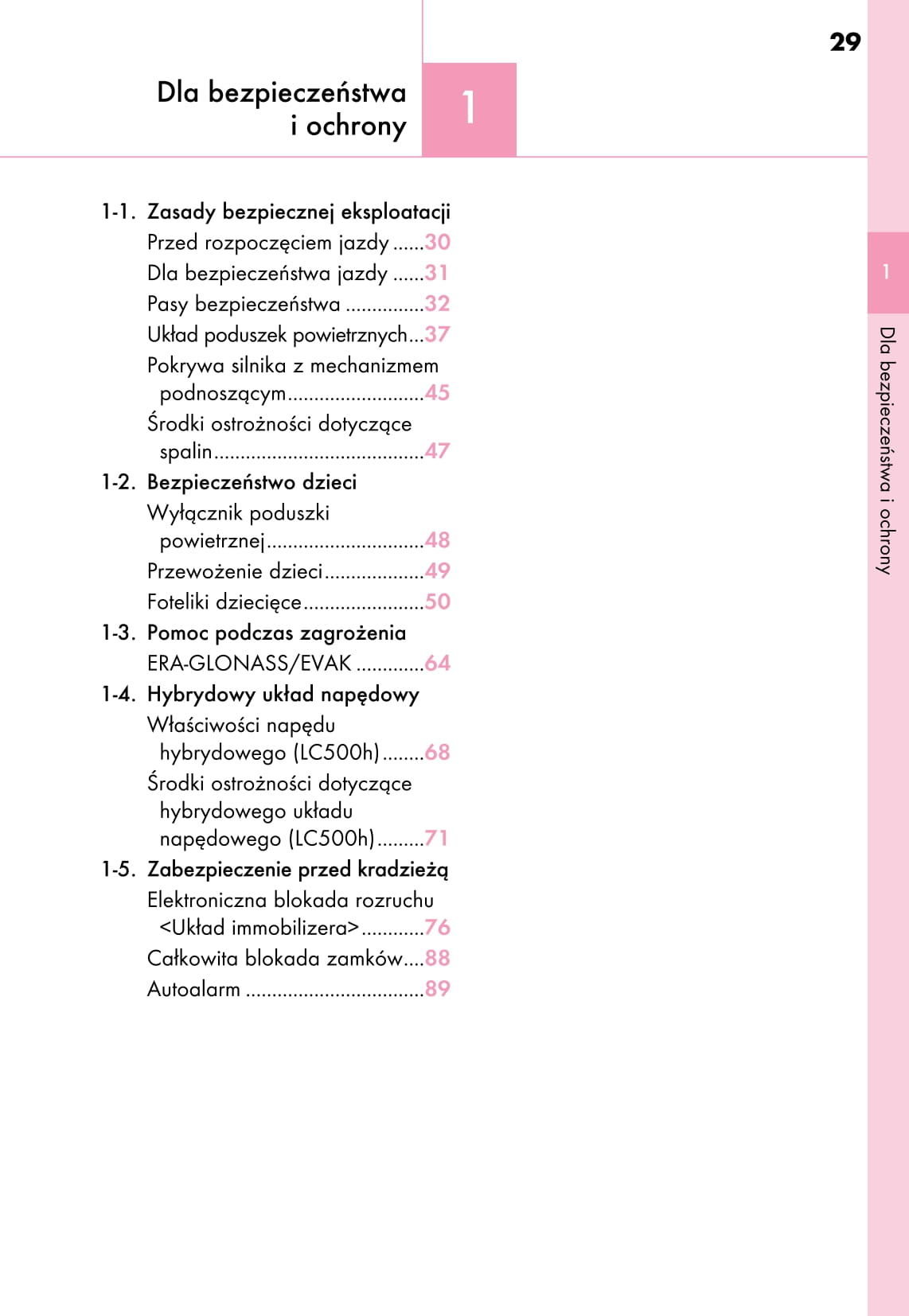 2018-2019 Lexus LC 500/LC 500h Owner's Manual | Polish