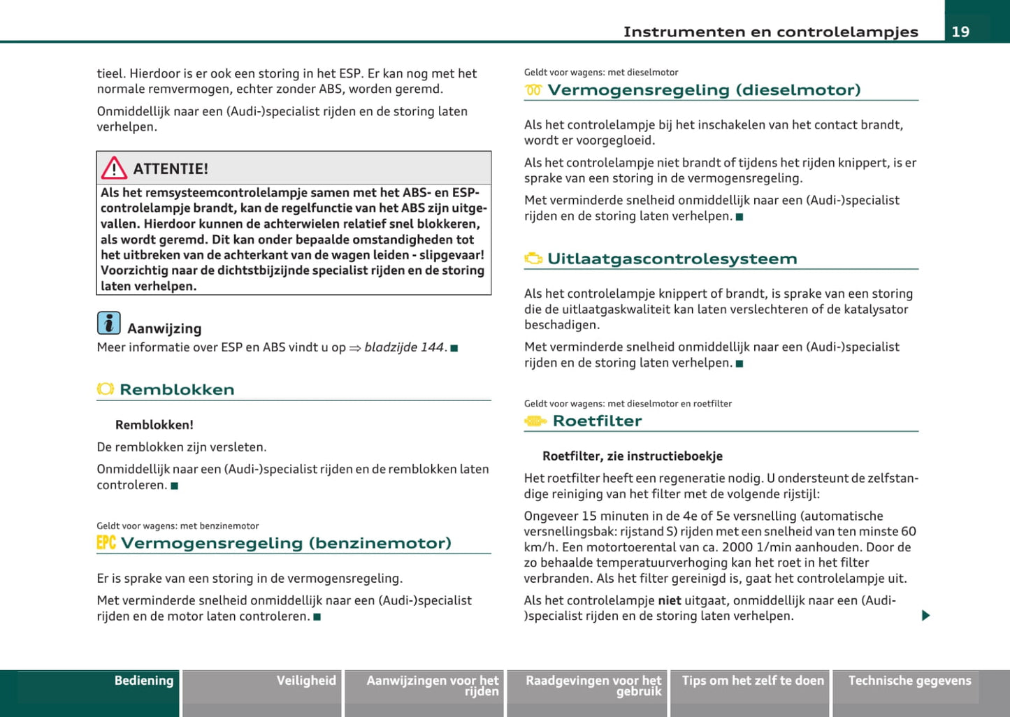 2008-2013 Audi A3 Cabriolet Owner's Manual | Dutch