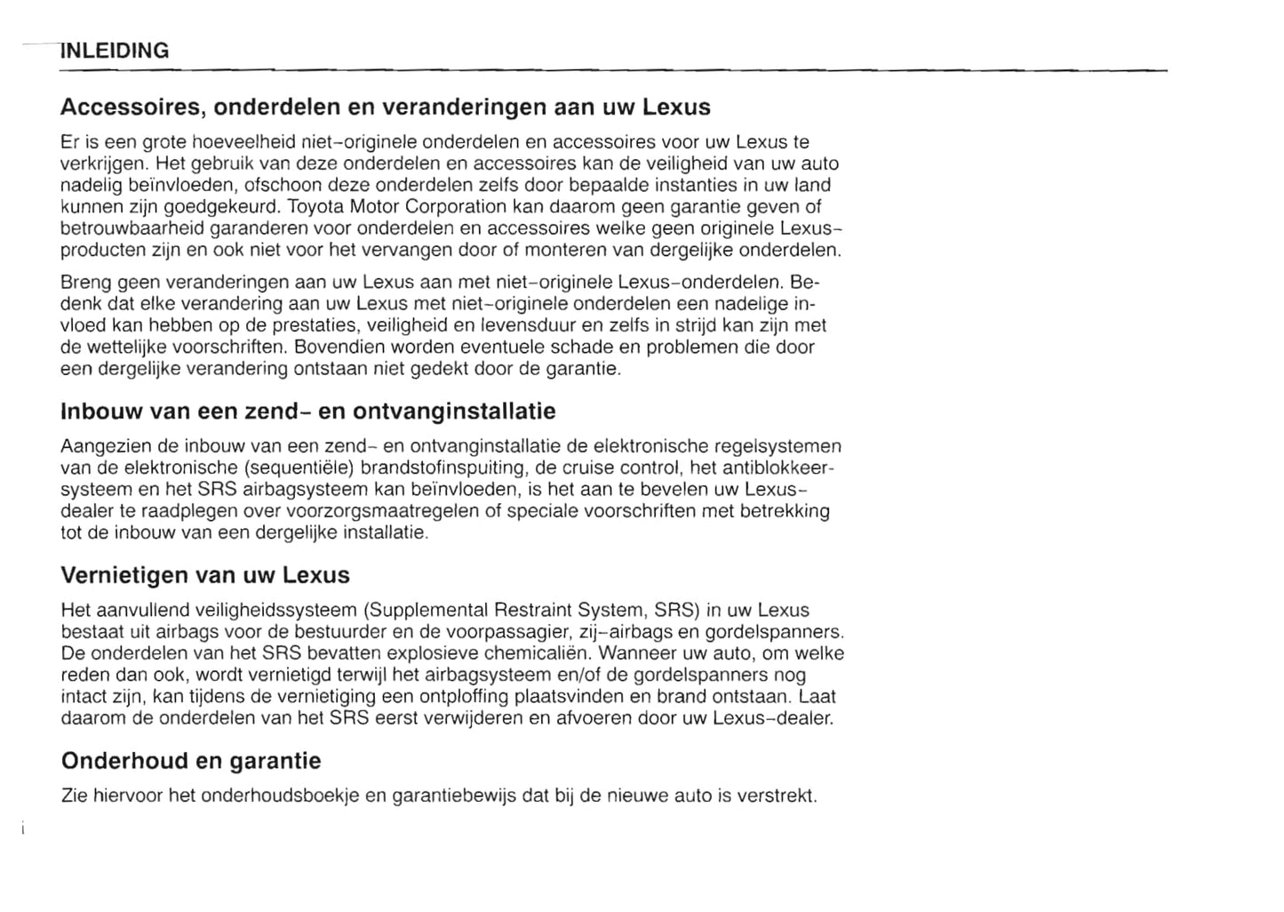 1997-1998 Lexus LS 400 Owner's Manual | Dutch