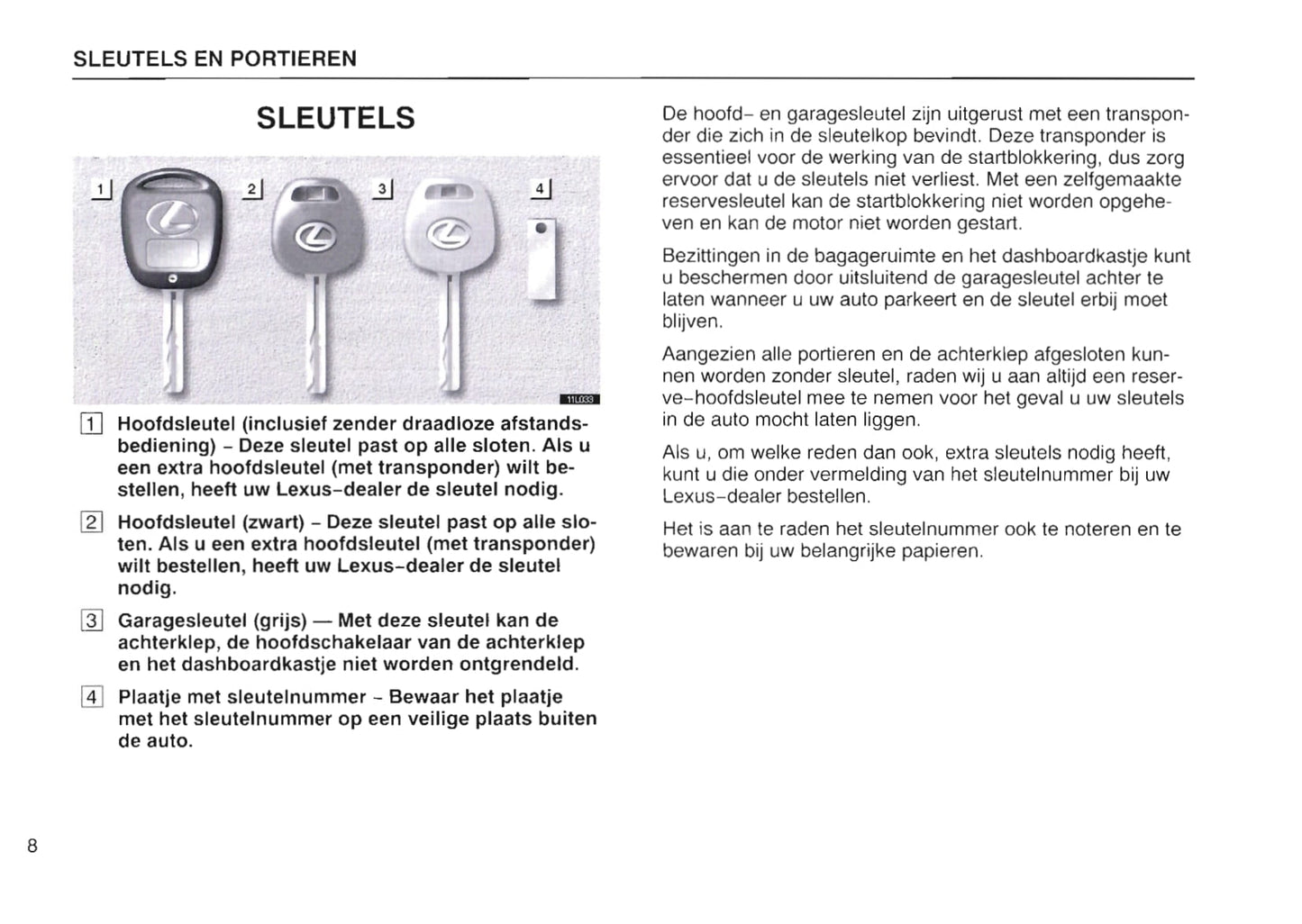 1997-1998 Lexus LS 400 Owner's Manual | Dutch