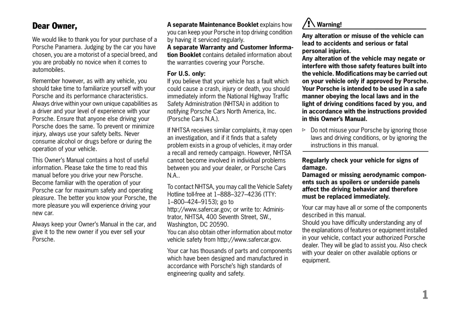 2009-2013 Porsche Panamera Owner's Manual | English