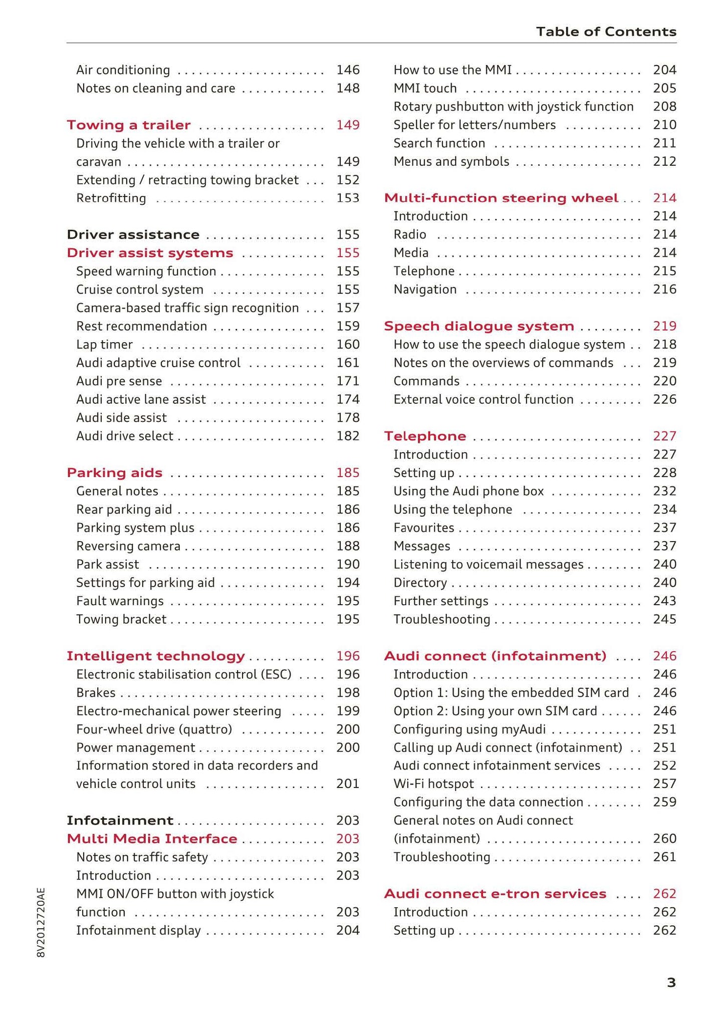 2016-2018 Audi A3/A3 Cabriolet/A3 Saloon/A3 Sportback/A3 Sportback e-tron/A3 Sportback g-tron/RS 3 Saloon/RS 3 Sportback/S3/S3 Cabriolet/S3 Saloon/S3 Sportback Owner's Manual | English