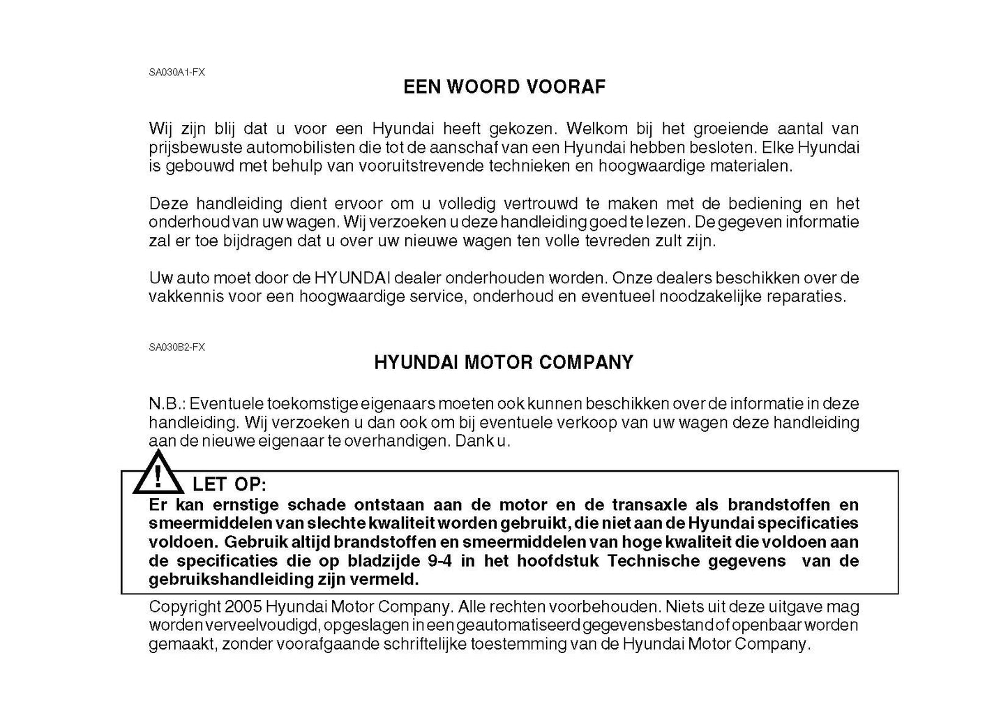 2005-2006 Hyundai Santa Fe Bedienungsanleitung | Niederländisch