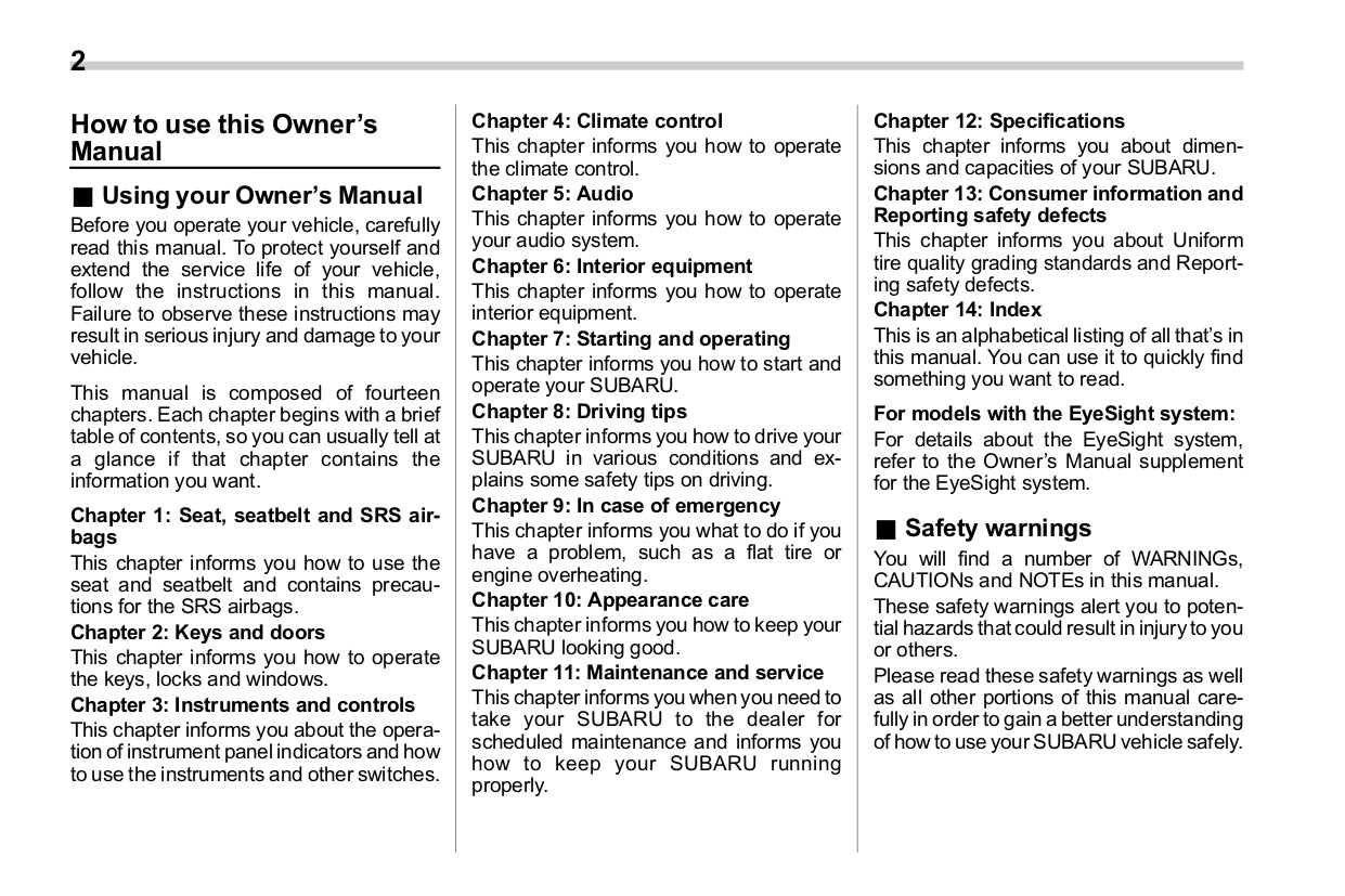 2018 Subaru WRX Owner's Manual | English