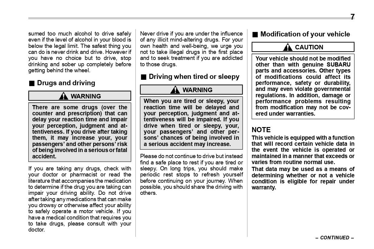 2019 Subaru WRX Owner's Manual | English