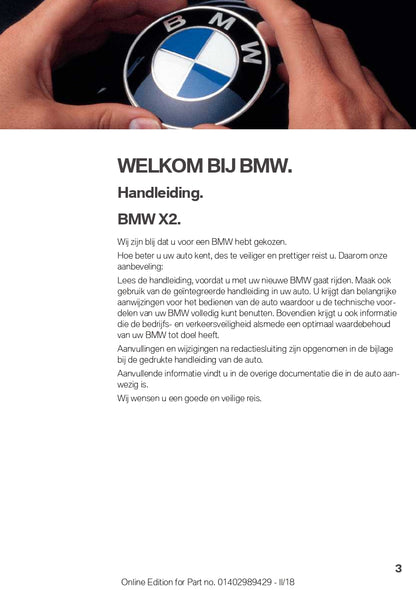 2018 BMW X2 Bedienungsanleitung | Niederländisch
