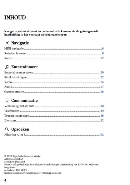 2025-2026 Mini Countryman Infotainment Manual | Dutch