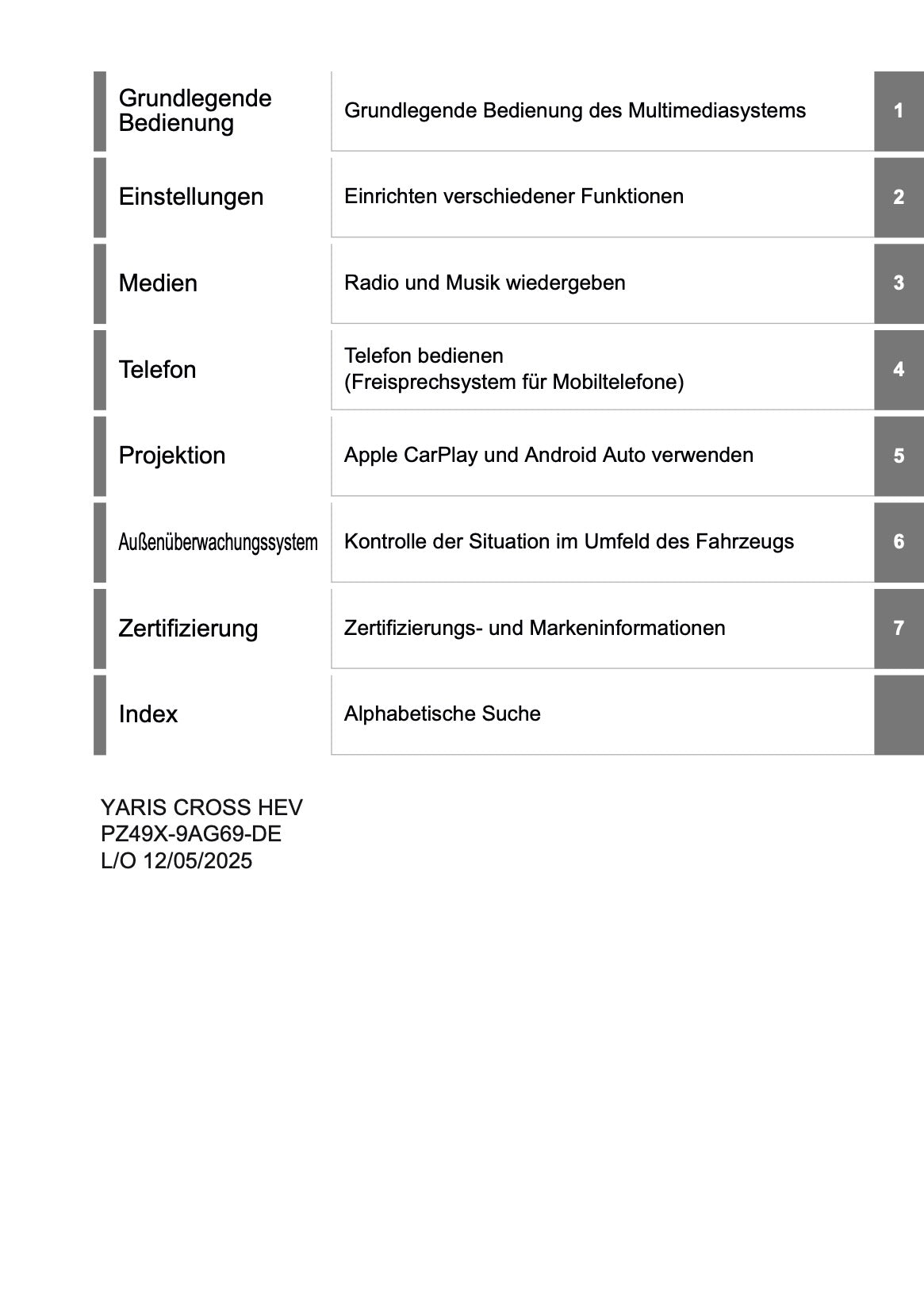 2025 Toyota Yaris Cross Hybrid Multimedia Manual | German